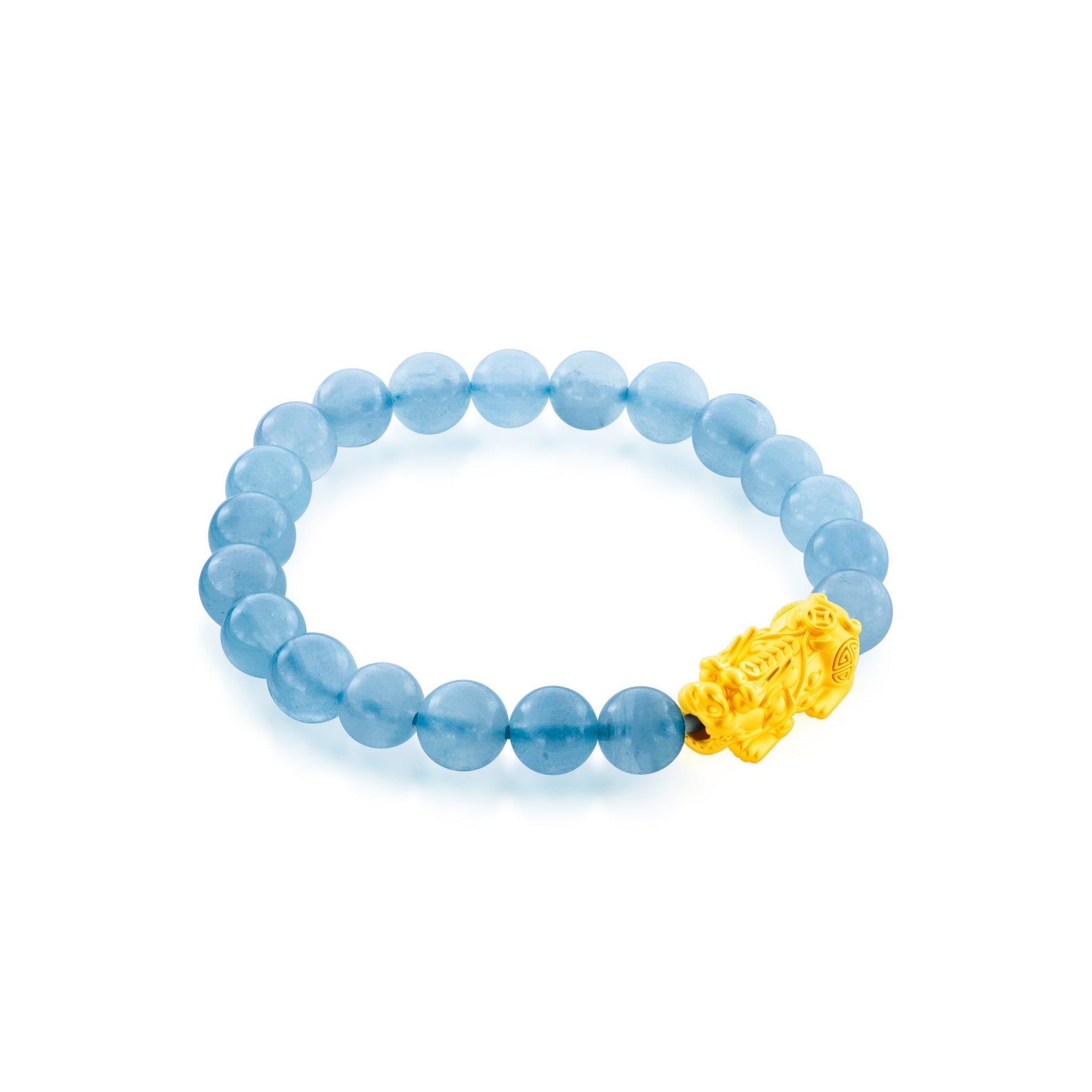 999 Gold Pixiu with Aquamarine Bracelet