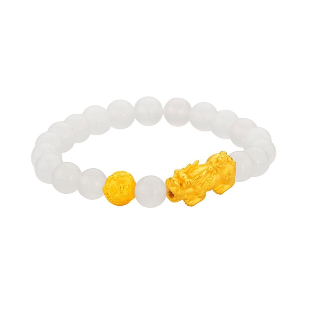 999 Gold Pixiu with White Agate Beads Bracelet