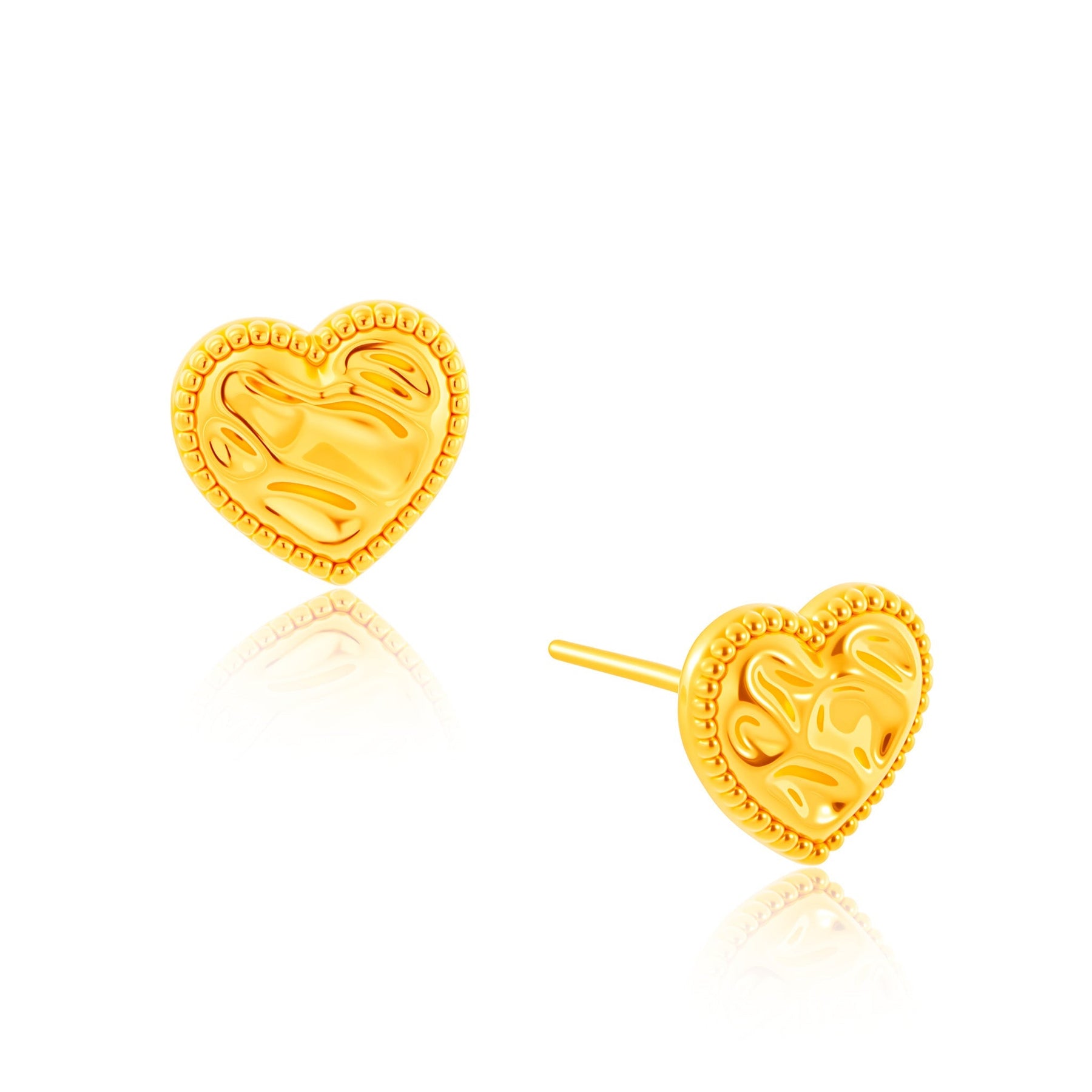 999 Gold Ripple Heart Earrings