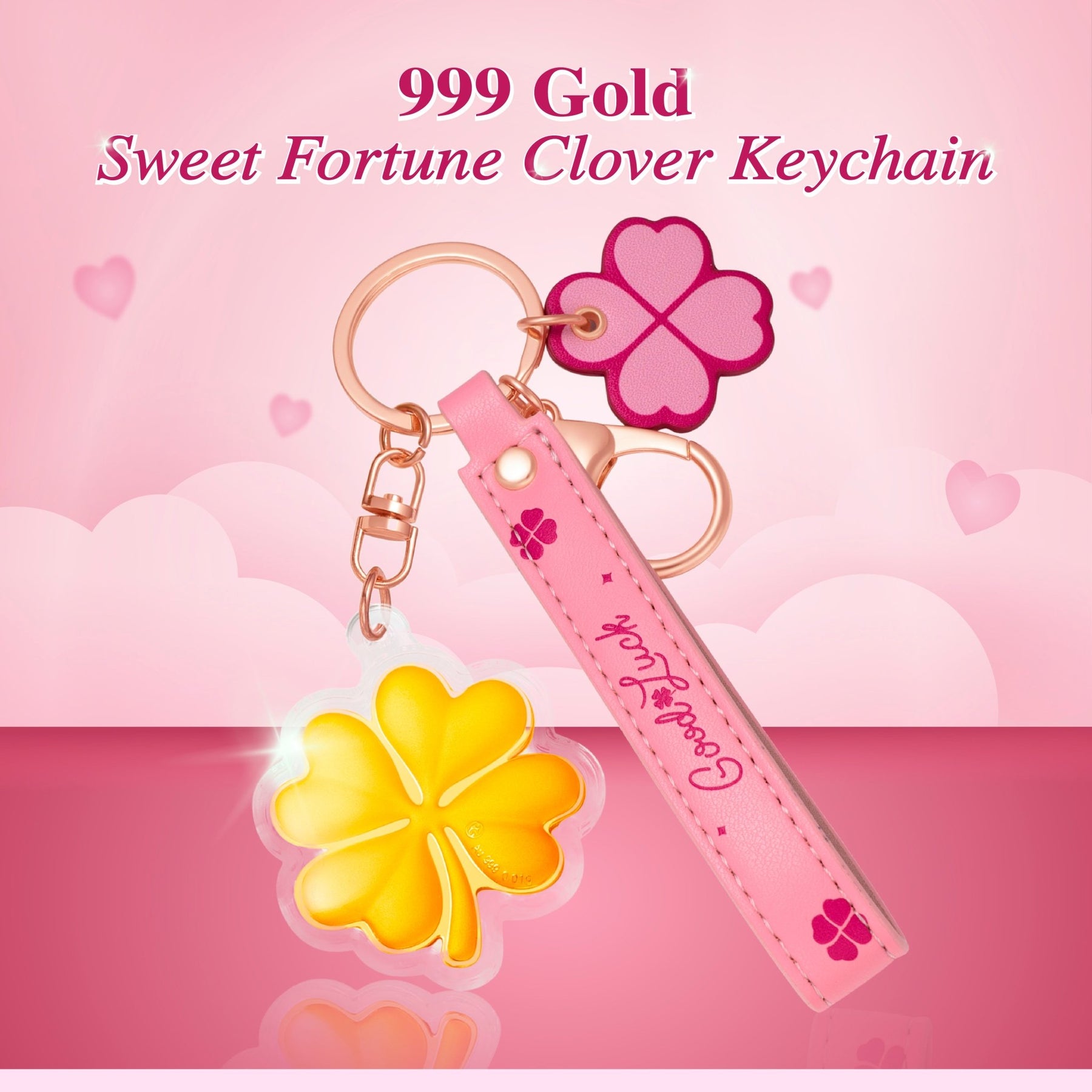 999 Gold Sweet Fortune Clover Keychain