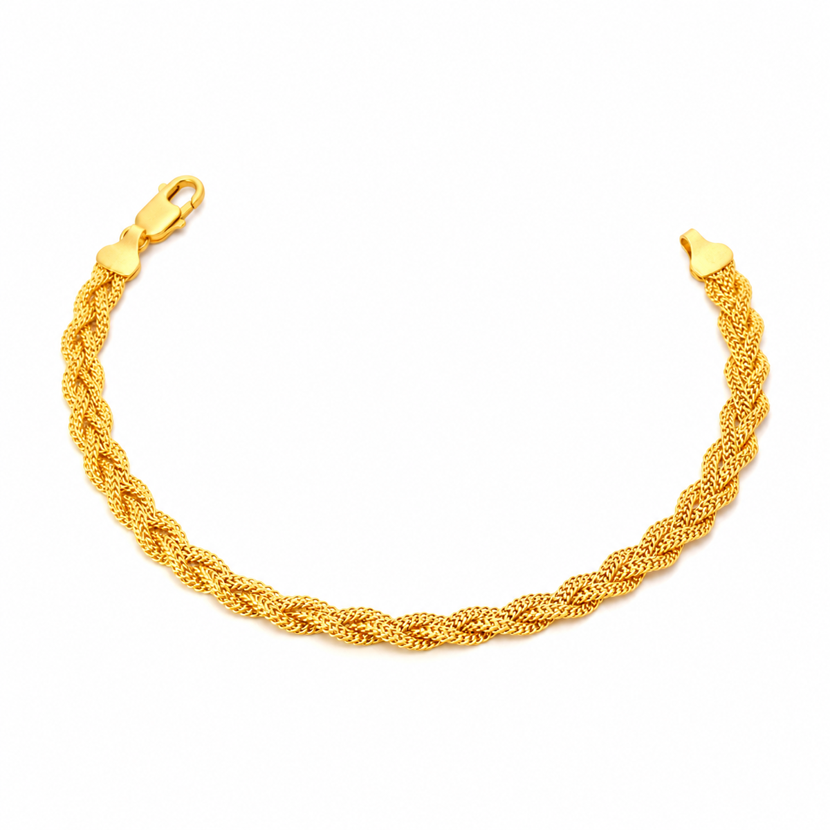 916 Gold Braided Mesh Bracelet in C smiley style with clasp at 11 o'clock