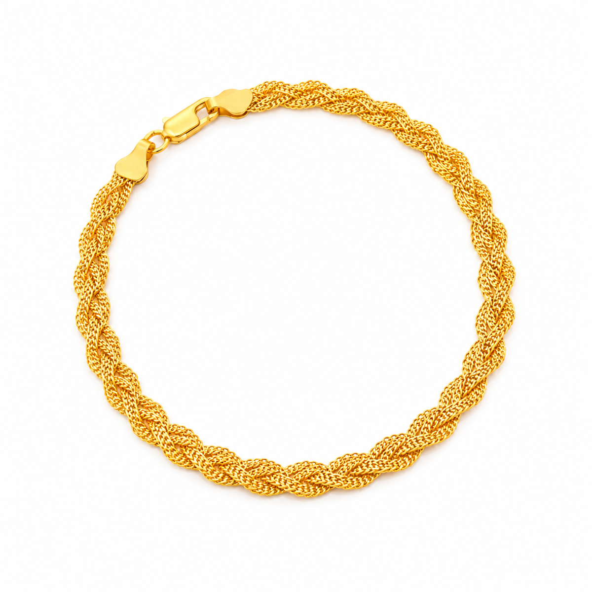 916 Gold Braided Mesh Bracelet in round style with clasp at 11 o'clock