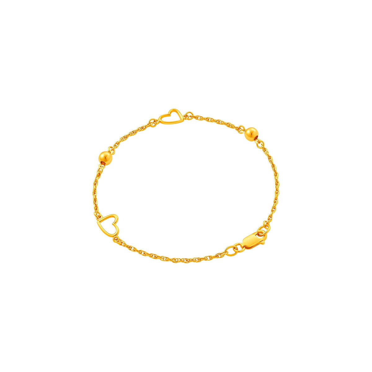 916 Gold Open Heart & Bead Bracelet, alternate circular view