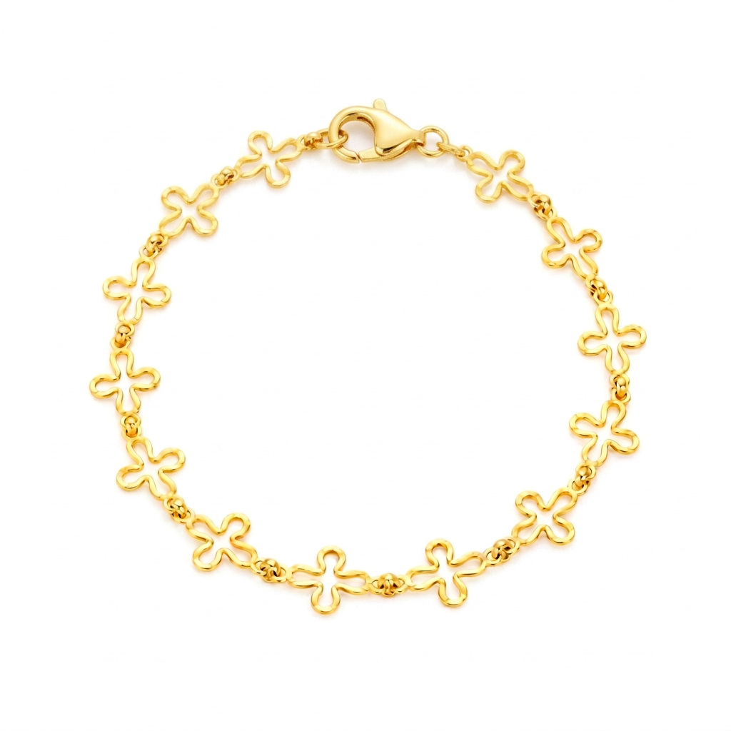 916 Gold Butterfly Link Bracelet in round style with clasp at 11 o'clock