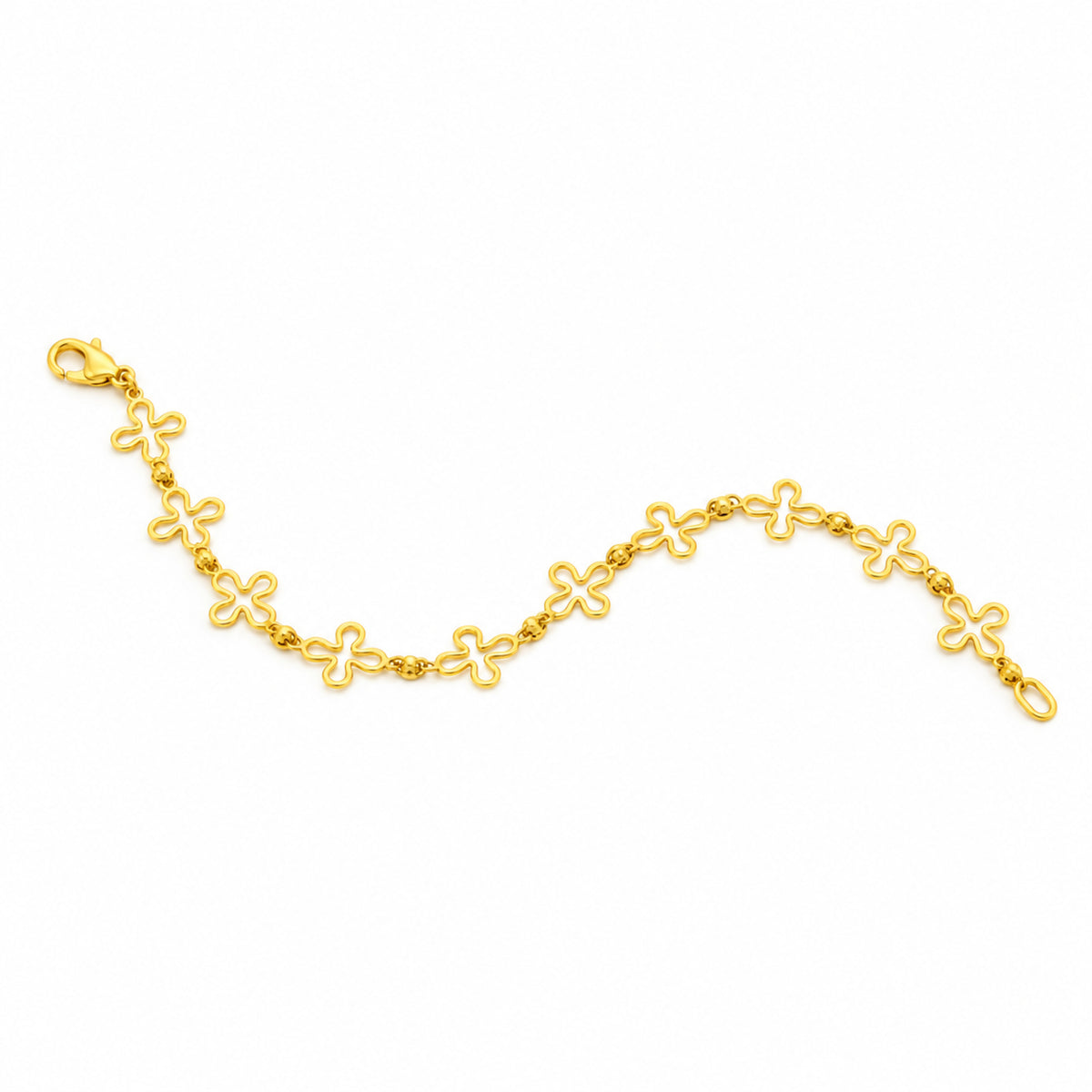 NB3077.1 916 Gold Bracelet, horizontal S-curve with two opposing bends and both clasp ends visible