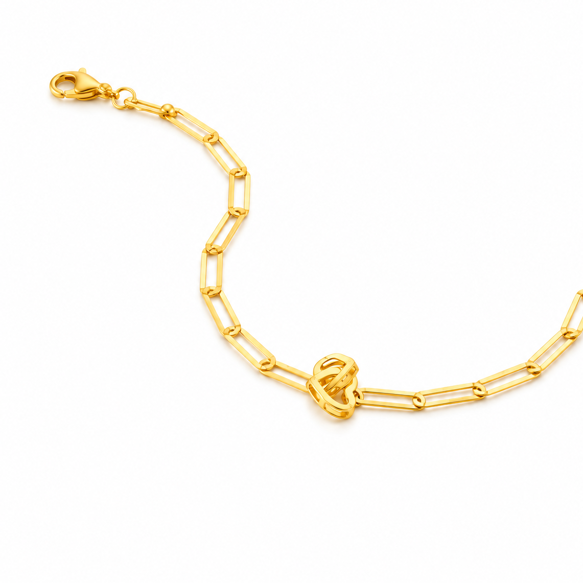 916 Gold Paperclip Knot Bracelet in S style with clasp at 11 o'clock