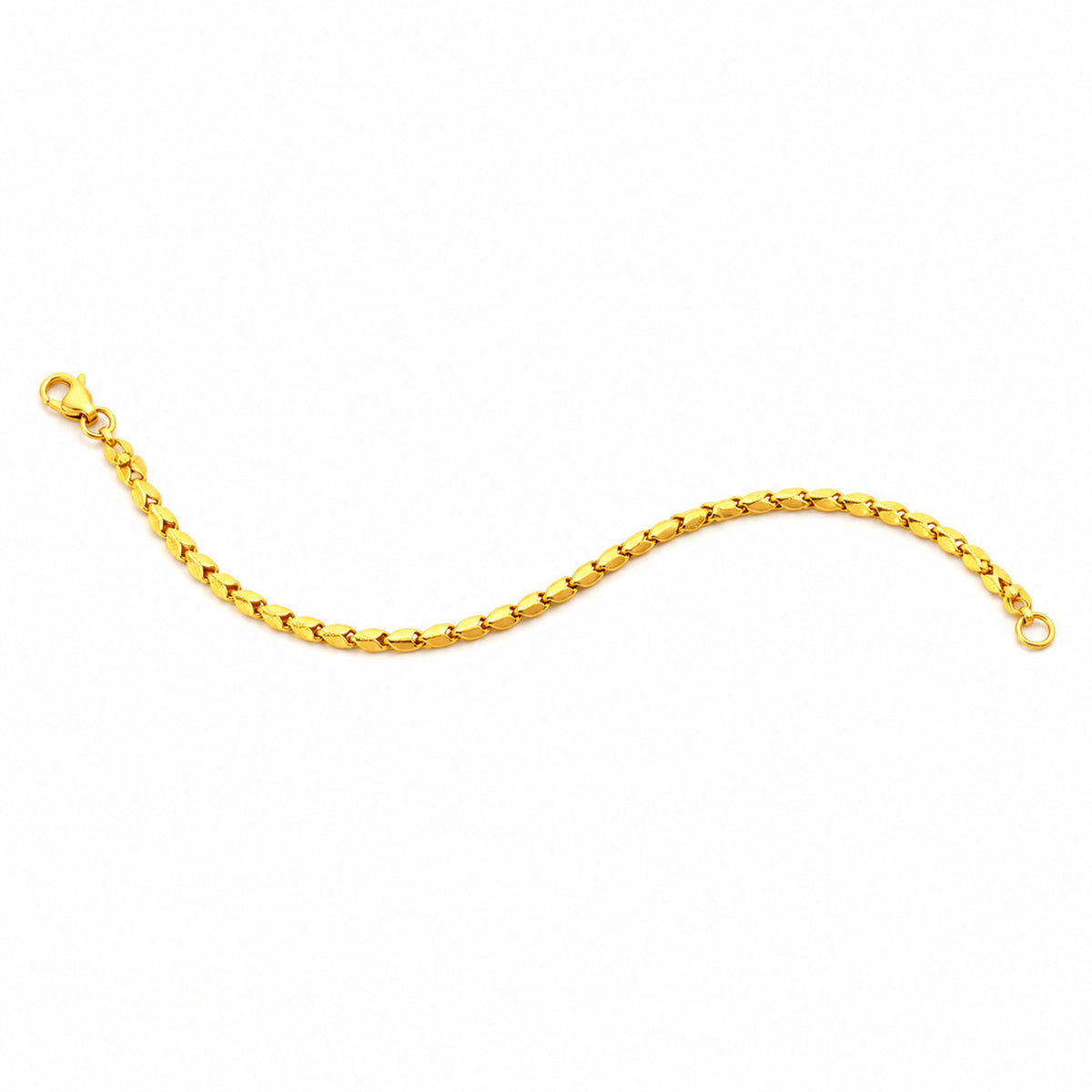 NB3082.1 916 Gold Bracelet, horizontal S-curve with two opposing bends and both clasp ends visible