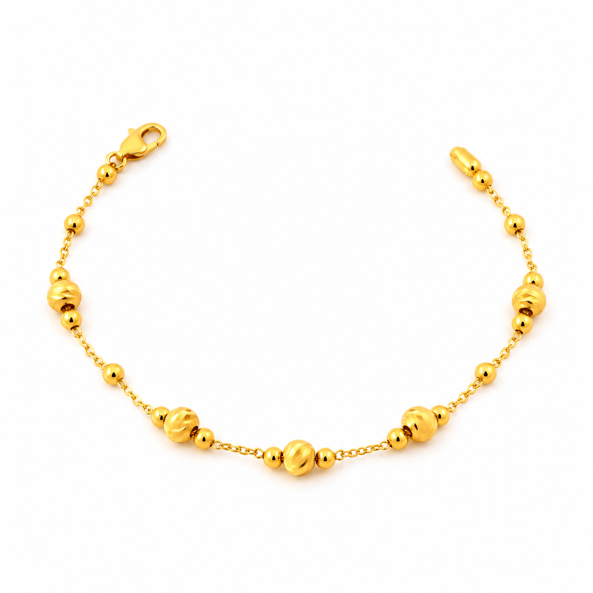 916 Gold Bead Station Bracelet in C smiley style with clasp at 11 o'clock
