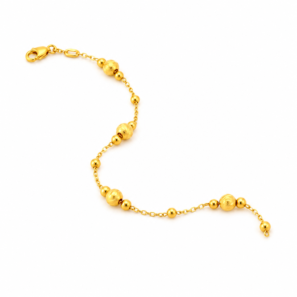 916 Gold Bead Station Bracelet in S style with clasp at 11 o'clock