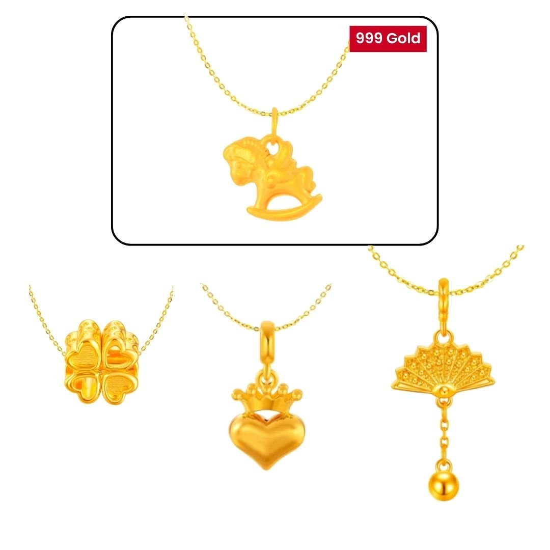 [CheapSgFinds Exclusive] 916/999 Gold Pendant Bundle | Free 925 Chain + Pearl Bag Chain (For TikTok)