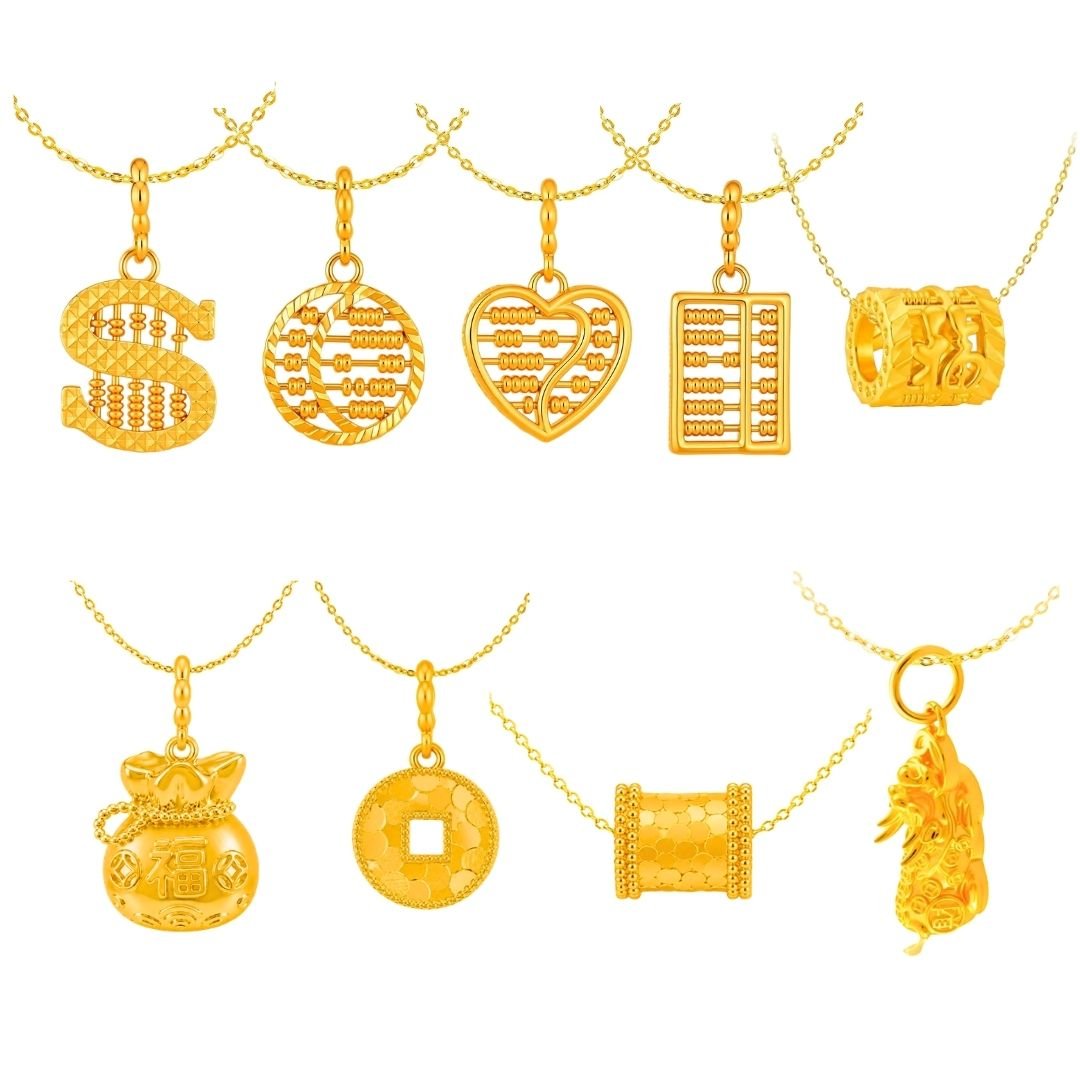 [CheapSgFinds Exclusive] 916/999 Gold Pendant Bundle | Free 925 Chain + Pearl Bag Chain (For TikTok)