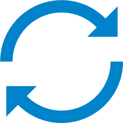 Blue exchange icon on a white background