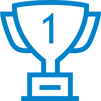 Blue trophy icon with a number '1' on a white background