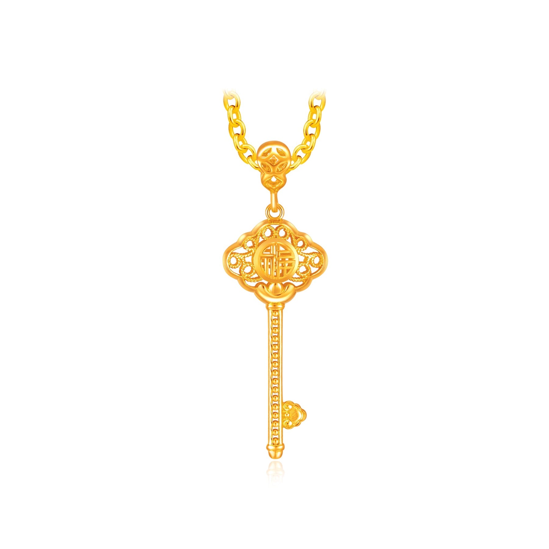 916 Gold Joy Fu 福 Key Pendant