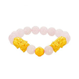 999 Gold Pink Rose Quartz with Pixiu Bracelet