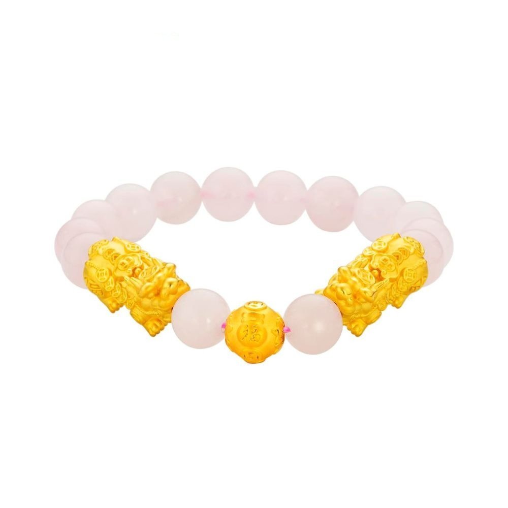 999 Gold Pink Rose Quartz with Pixiu Bracelet