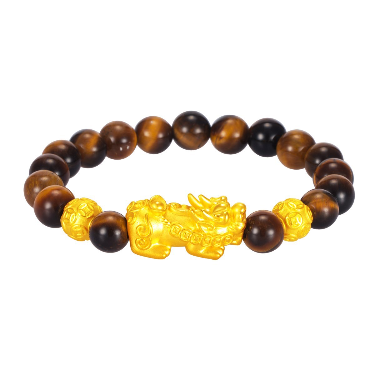 999 Gold Pixiu with Double Wealth Balls Tiger's Eye Bracelet