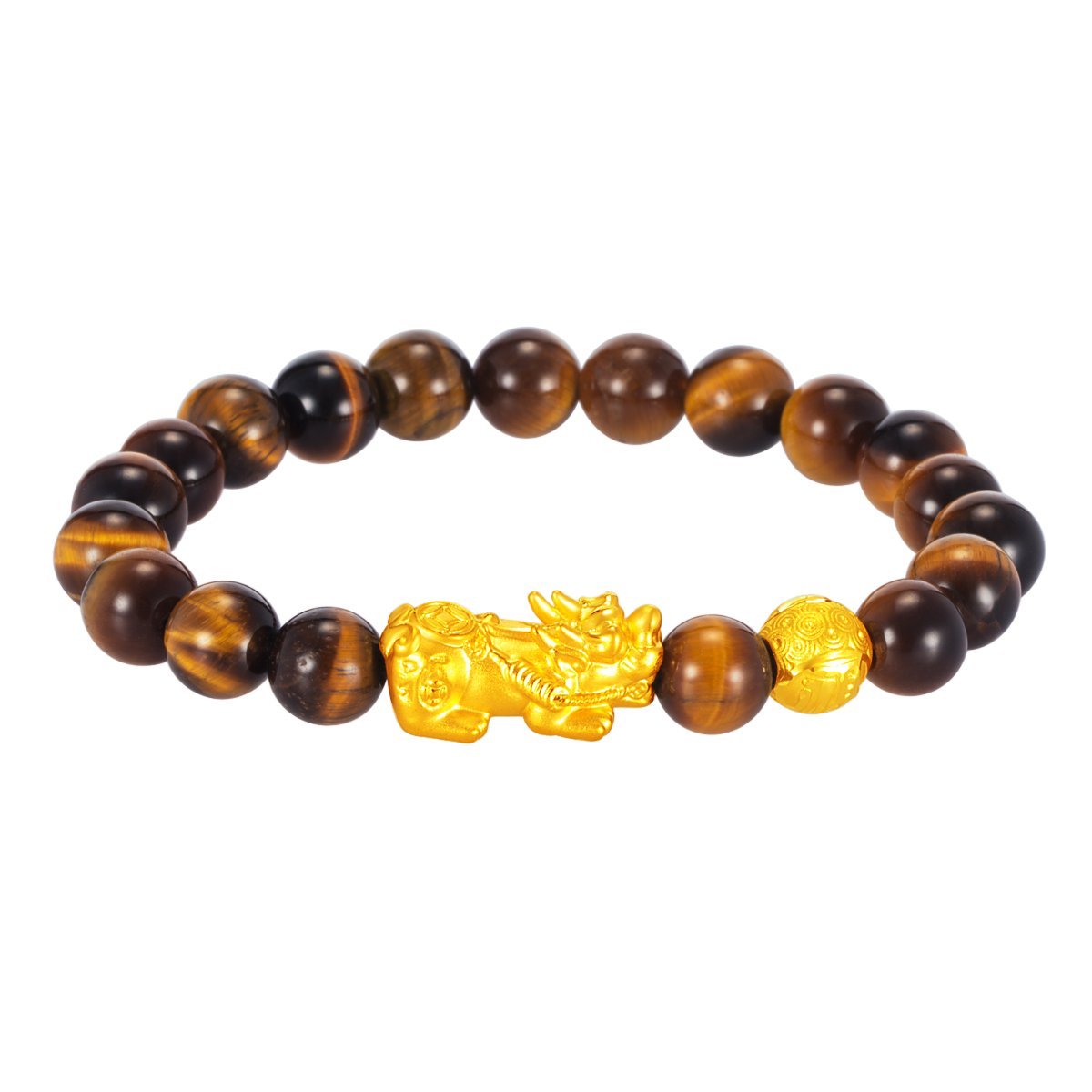 999 Pure Gold Pixiu 貔貅 with Wealth Ball and Tiger Eye Bracelet