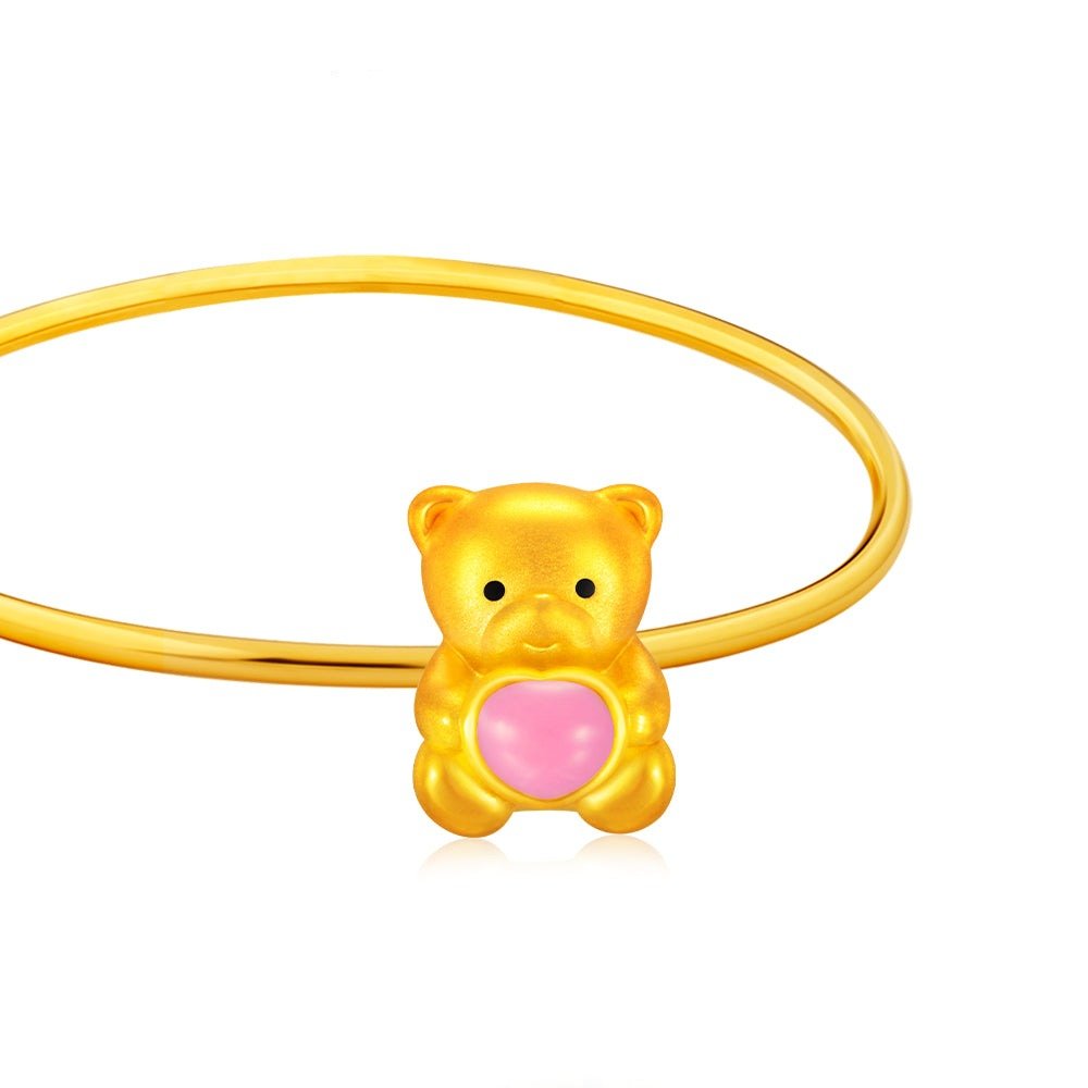 Bear with Pink Enamel Heart Charm - MoneyMax Jewellery