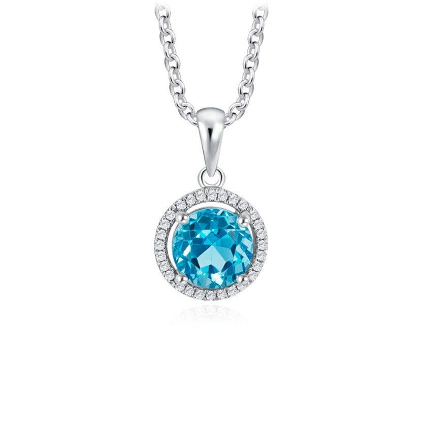 Blue Topaz Diamond Halo Pendant - MoneyMax Jewellery