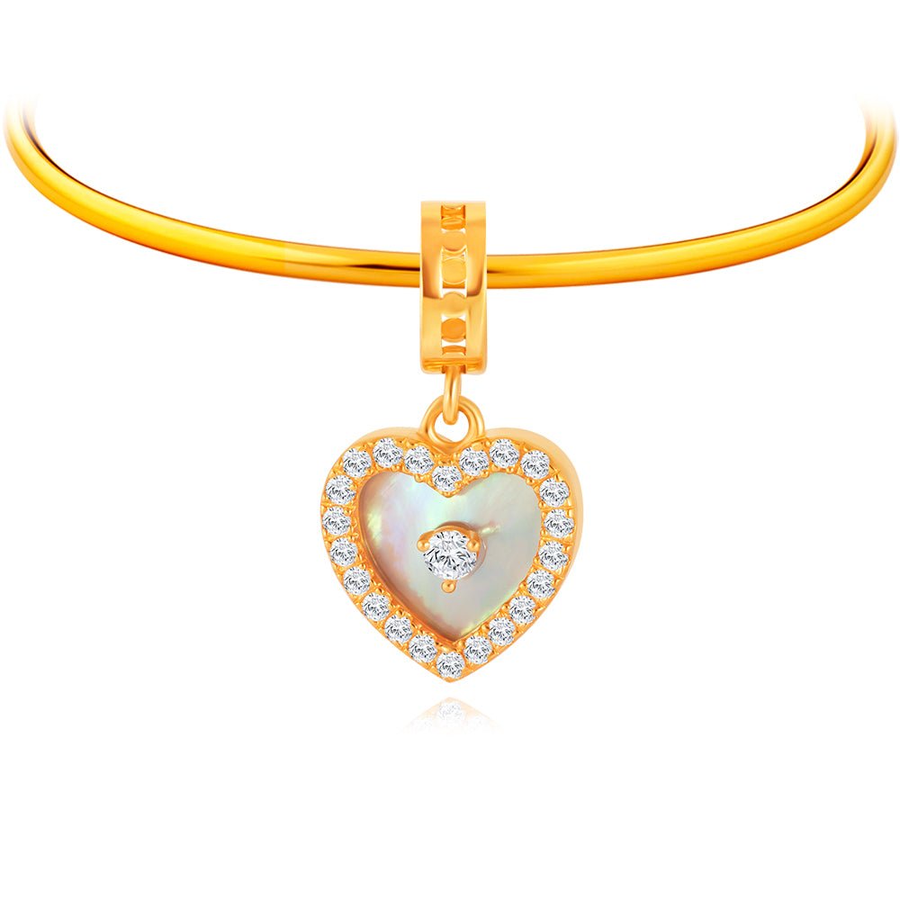 Mother of Pearl Dazzling Heart Charm - MoneyMax Jewellery