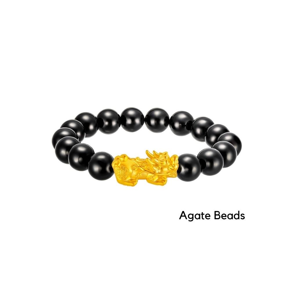Pixiu with Black Agate Beads Bracelet - MoneyMax Jewellery