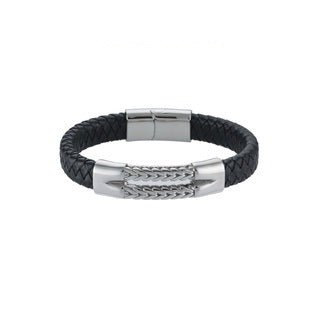 Stainless Steel Double Rope Black Rubber Bracelet - MoneyMax Jewellery