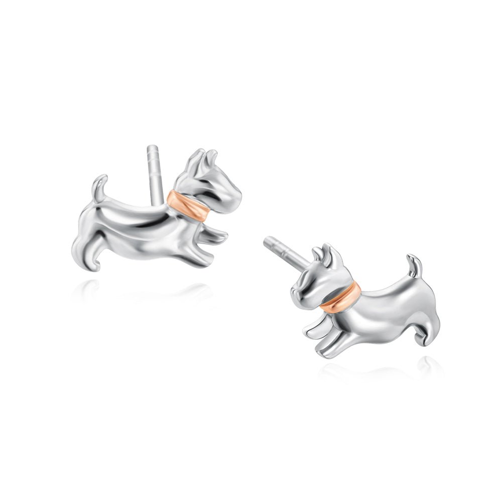 Terrier Puppy Two-tone Studs Earrings - MoneyMax Jewellery