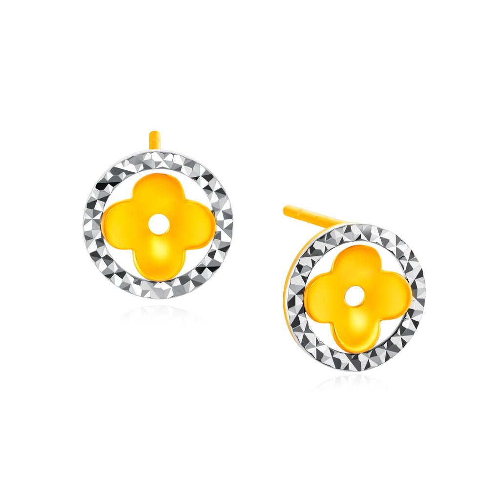 Two-Tone Encapsulated Clover Stud Earrings - MoneyMax Jewellery
